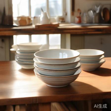 碗具分层摆放，轻在上重在下