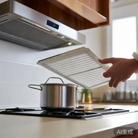 “靠近油烟机，清滤网减嗡嗡”