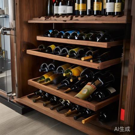 可调节隔板酒柜，空间灵活。