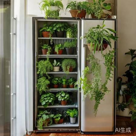 旧冰箱变绿植角