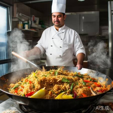 炒饭变色即可出锅