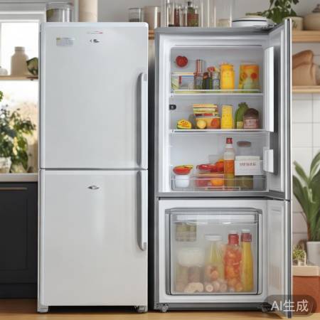 双门冰箱，空间较小，结构简洁