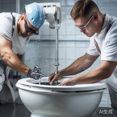 两人拆马桶,小心水滴