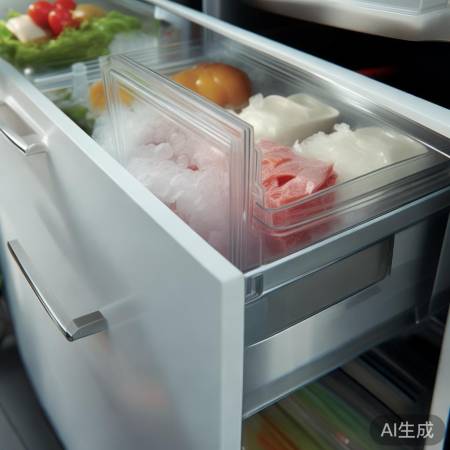 法式冰箱保鲜分隔，干冰降温。