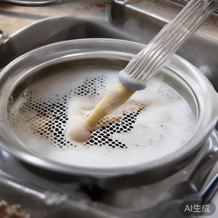 清洗细密过滤网，油渍用小苏打除